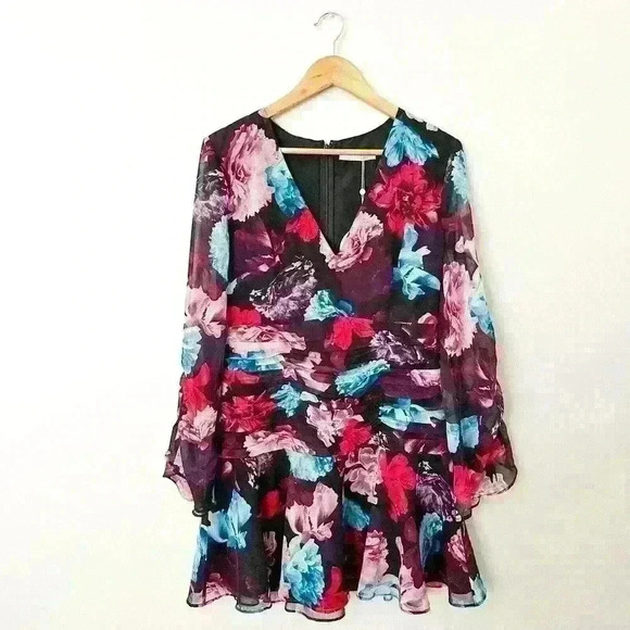 La Maison Talulah Floral Ruched Mini Dress Long Sleeve - Picture 1 of 8